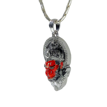 925 Silver Hanumanji Face Pendant with Meena Work – Bajrang Bali Protection Locket for Men & Women