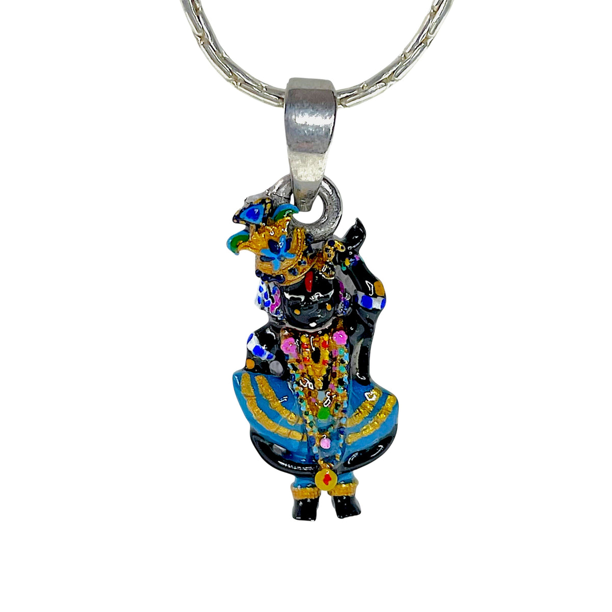 925 Silver Shri Girdhar Lal Ji Pendant with Meena Work – Divine Krishna Locket for Blessings & Devotion