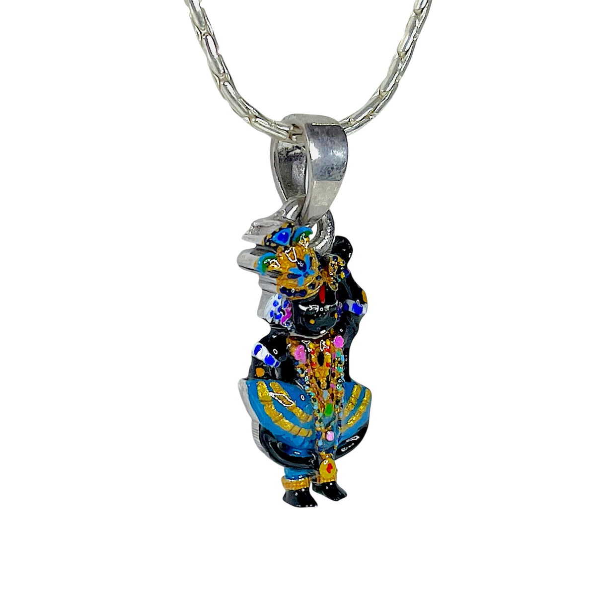 925 Silver Shri Girdhar Lal Ji Pendant with Meena Work – Divine Krishna Locket for Blessings & Devotion