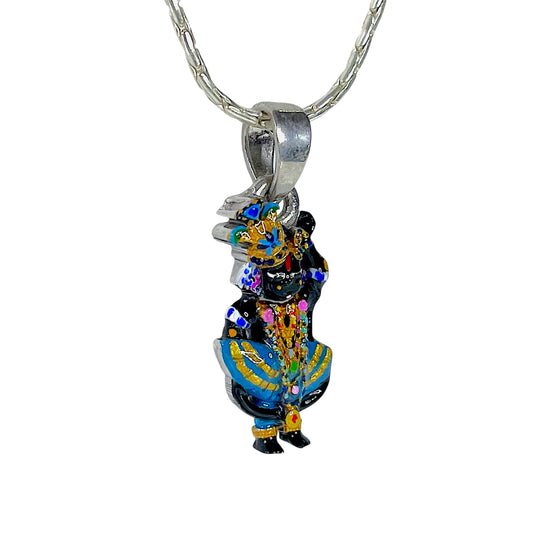 925 Silver Shri Girdhar Lal Ji Pendant with Meena Work – Divine Krishna Locket for Blessings & Devotion