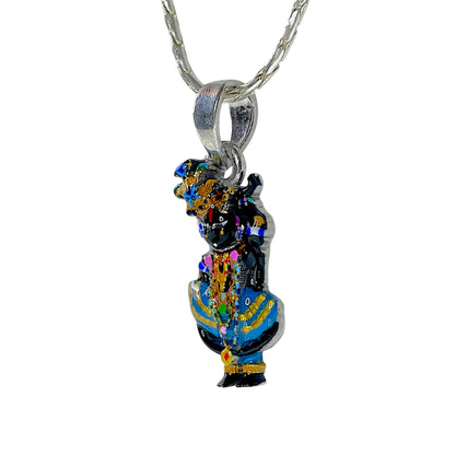 925 Silver Shri Girdhar Lal Ji Pendant with Meena Work – Divine Krishna Locket for Blessings & Devotion