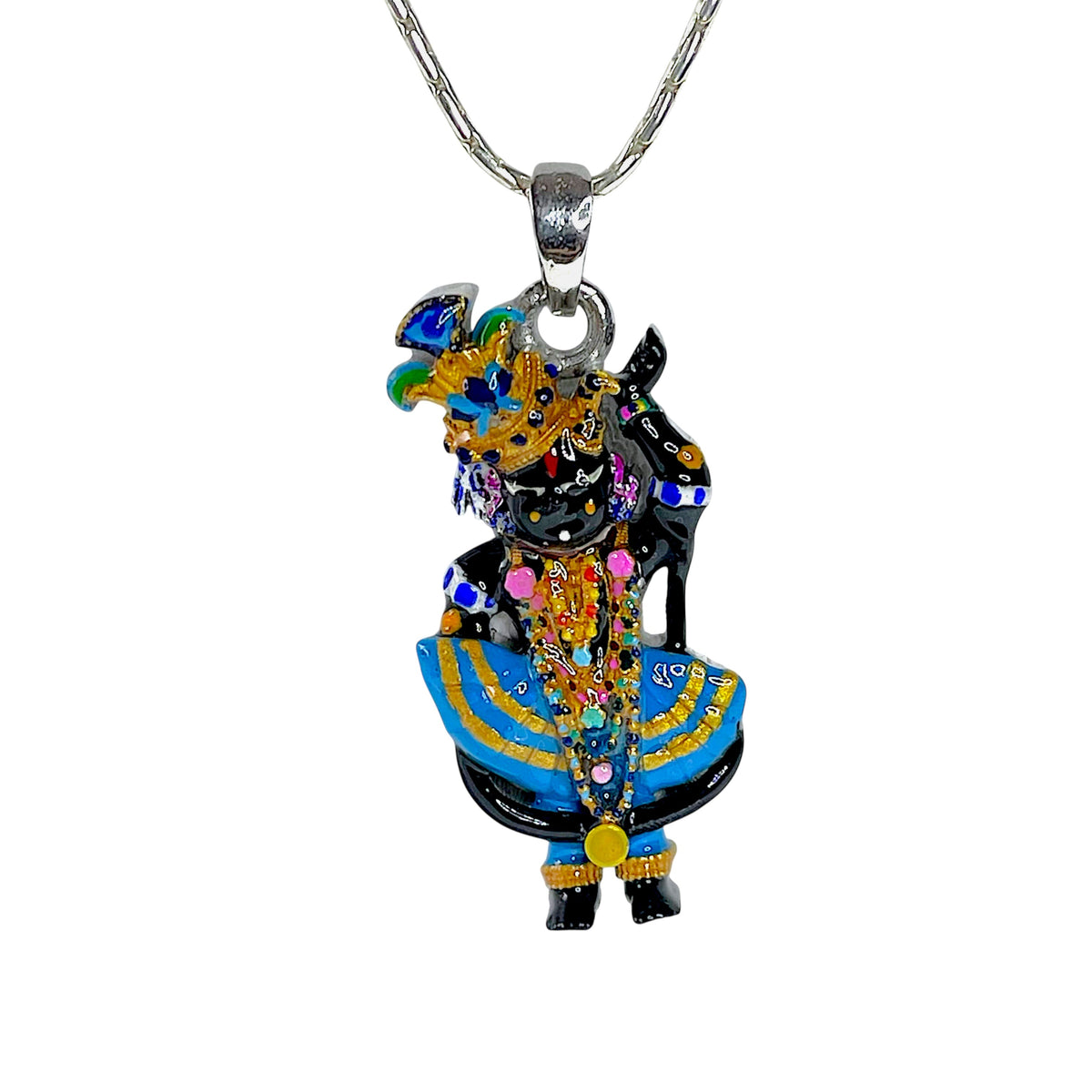 925 Silver Shri Girdhar Lal Ji Pendant with Meena Work – Divine Krishna Locket for Blessings & Devotion
