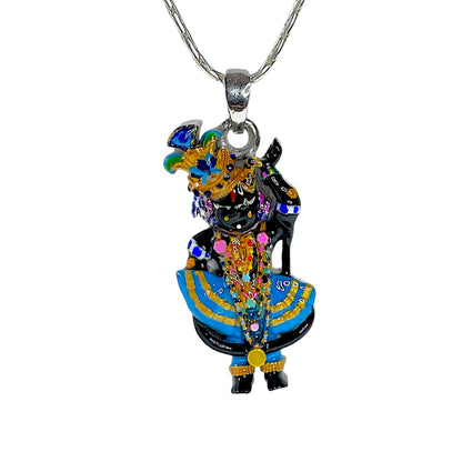 925 Silver Shri Girdhar Lal Ji Pendant with Meena Work – Divine Krishna Locket for Blessings & Devotion