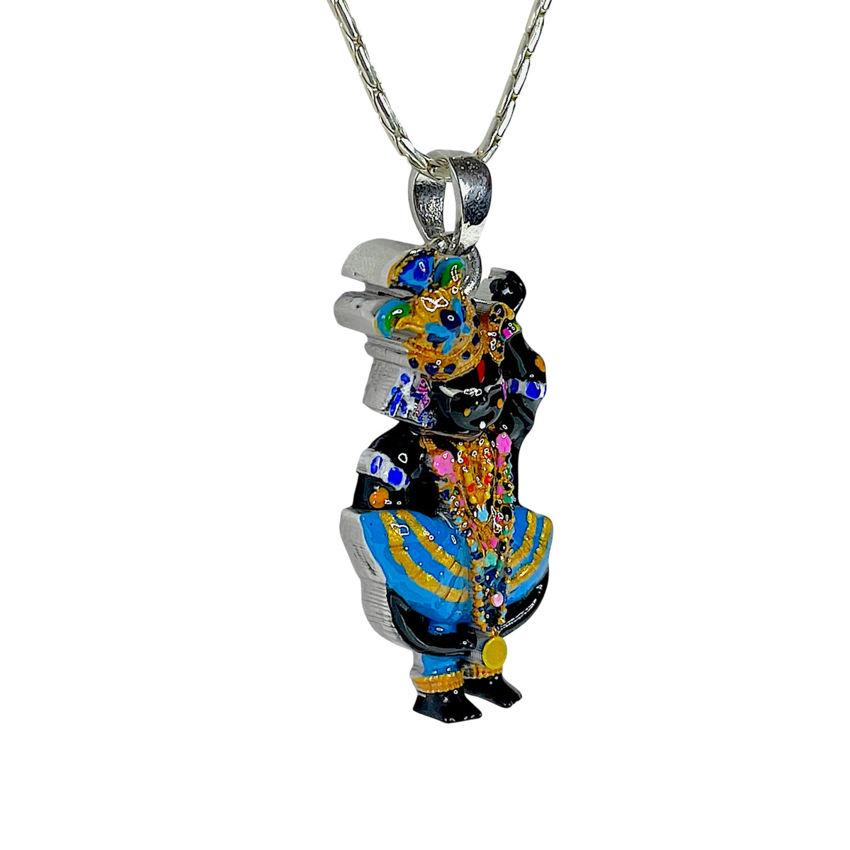 925 Silver Shri Girdhar Lal Ji Pendant with Meena Work – Divine Krishna Locket for Blessings & Devotion