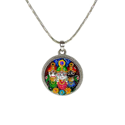 925 Silver Jagannath Balabhadra Subhadra Mina Pendant – Puri Jagannath Divine Trinity Locket for Men & Women