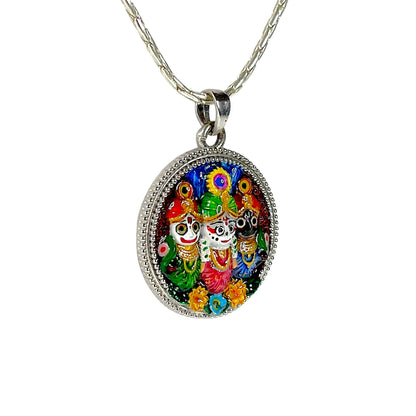 925 Silver Jagannath Balabhadra Subhadra Mina Pendant – Puri Jagannath Divine Trinity Locket for Men & Women