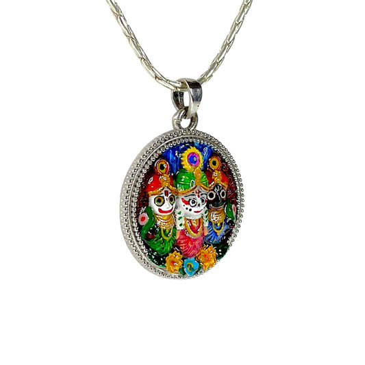 925 Silver Jagannath Balabhadra Subhadra Mina Pendant – Puri Jagannath Divine Trinity Locket for Men & Women