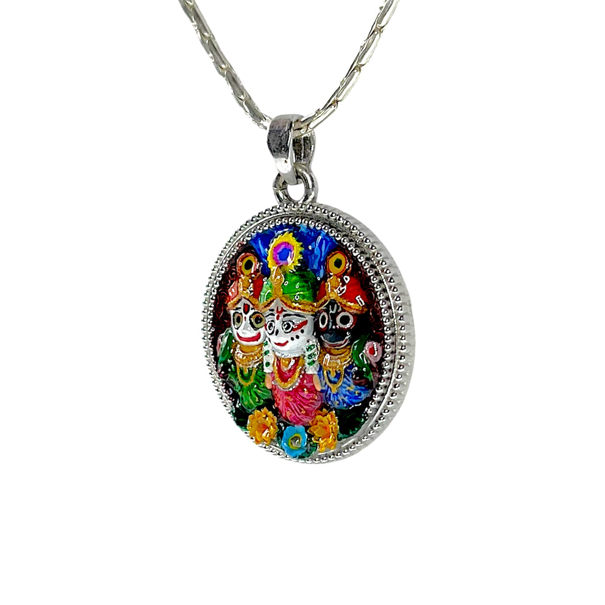 925 Silver Jagannath Balabhadra Subhadra Mina Pendant – Puri Jagannath Divine Trinity Locket for Men & Women