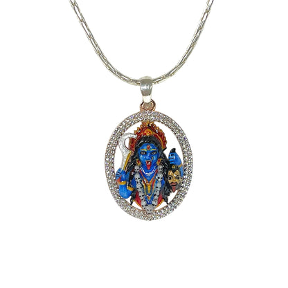 925 Silver Kali Maa Pendant with Premium Mina & Diamond Work – Divine Mahakali Protection Locket for Men & Women