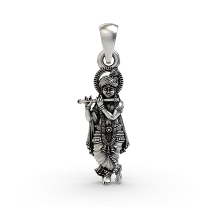 925 Silver Krishna Pendant – Lord Vishnu Hindu God Necklace | Vaishnav Spiritual Jewelry for Men & Women