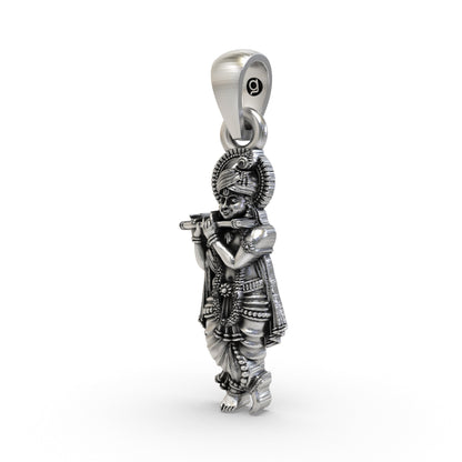925 Silver Krishna Pendant – Lord Vishnu Hindu God Necklace | Vaishnav Spiritual Jewelry for Men & Women