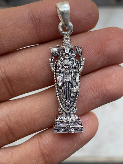 Oxidized Tirupati Balaji pendant craftsmanship angle,