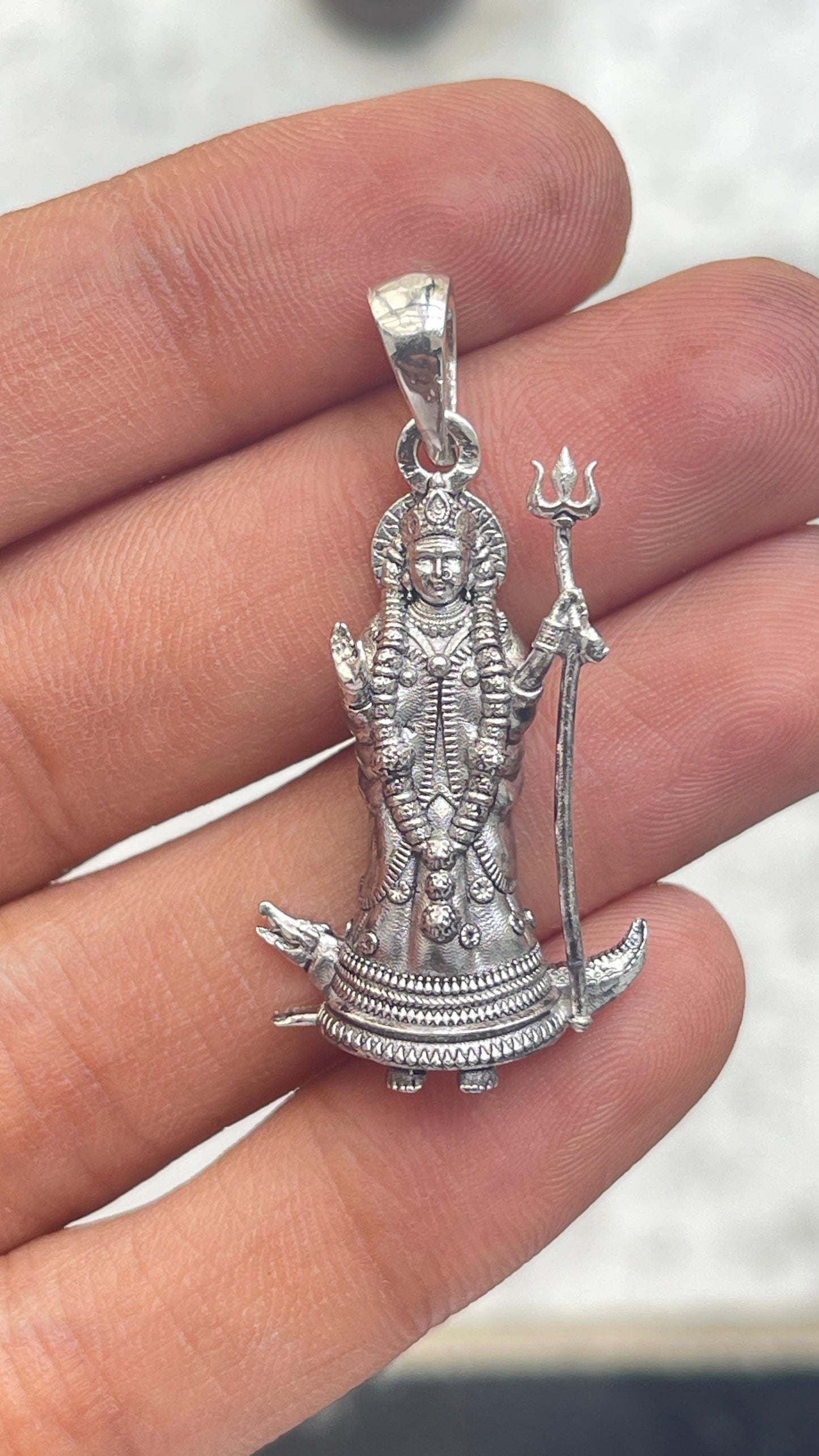 Oxidized silver Kuldevi pendant for puja