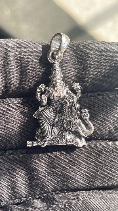 925 sterling silver Lakshmi pendant side view