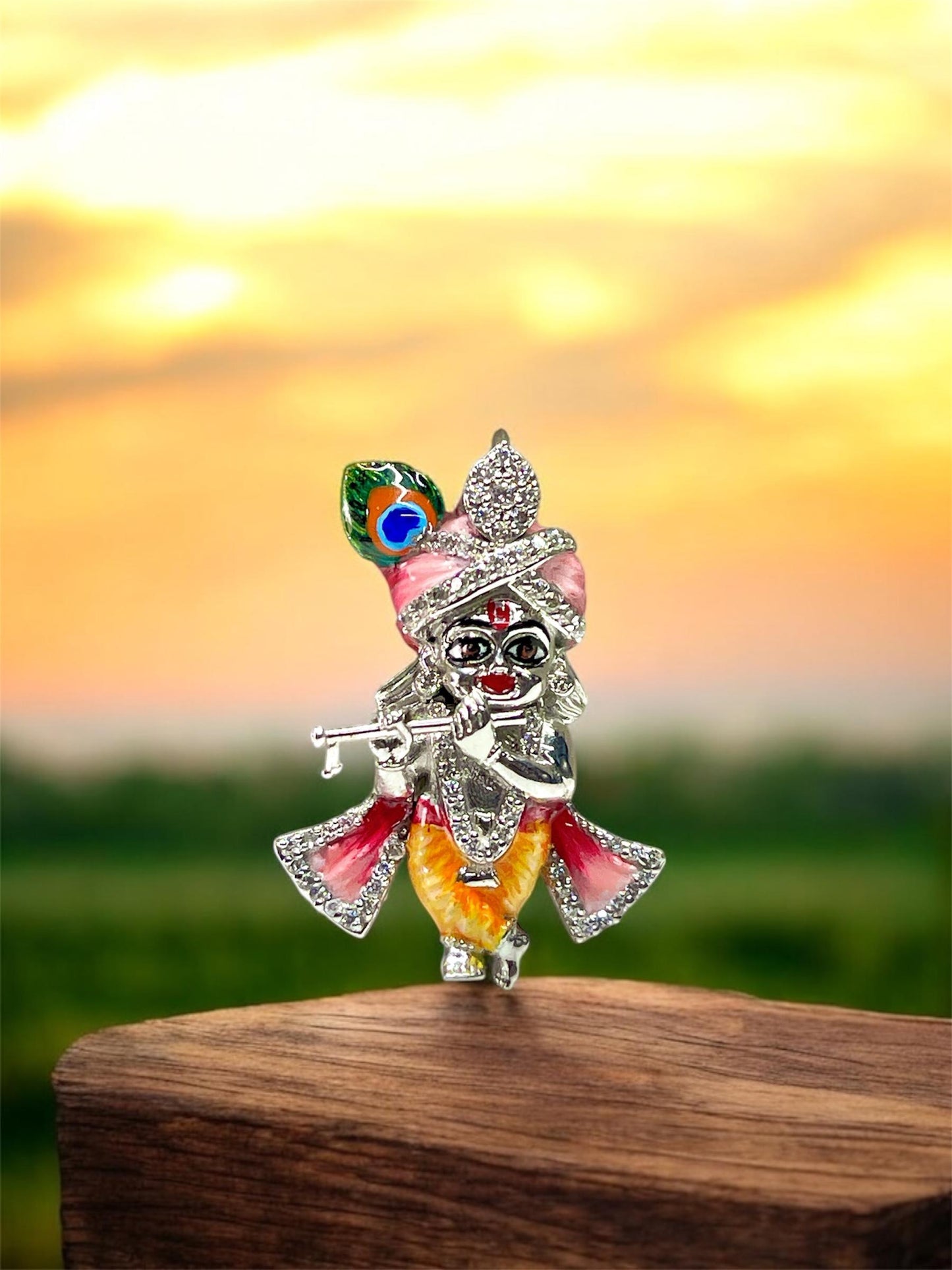 925 Silver Little Krishna Idol Pendant with Stones & Enamel – Bal Gopal Jewelry | Handmade Devotional Pendant for Blessings & Protection