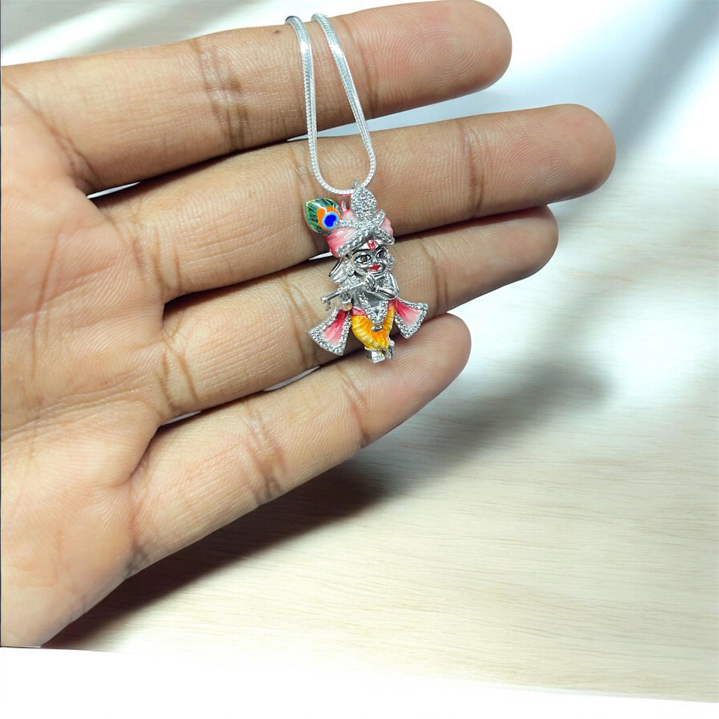 925 Silver Little Krishna Idol Pendant with Stones & Enamel – Bal Gopal Jewelry | Handmade Devotional Pendant for Blessings & Protection