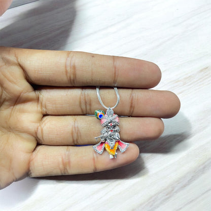925 Silver Little Krishna Idol Pendant with Stones & Enamel – Bal Gopal Jewelry | Handmade Devotional Pendant for Blessings & Protection