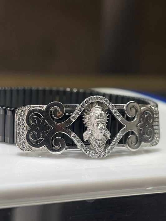 925 Silver Hanumanji Bracelet – Lord Hanuman Jewelry | Intricate Mina & Diamond Work for Men & Women