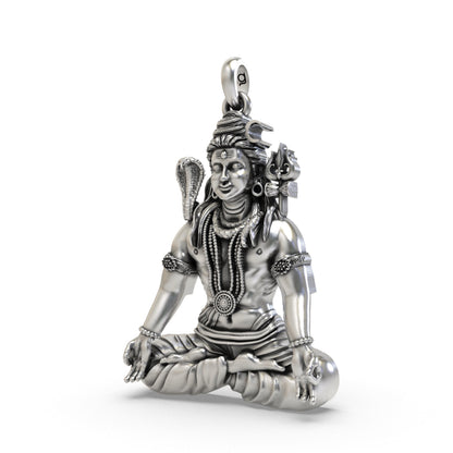 925 Silver Shiva Meditation Pendant | Peaceful Mahadev Yogic Pose – Shukan Jewellers